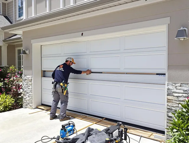 Newington Garage Door Repair team performing complete garage door replacement at Newington residence