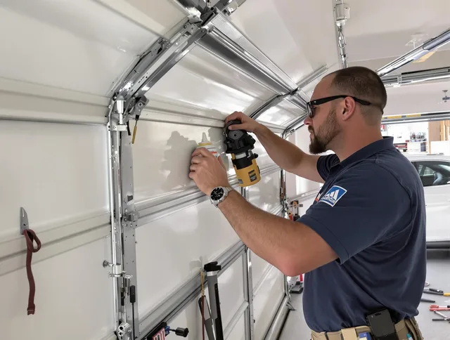 Newington Garage Door Repair technician quieting a noisy garage door in Newington