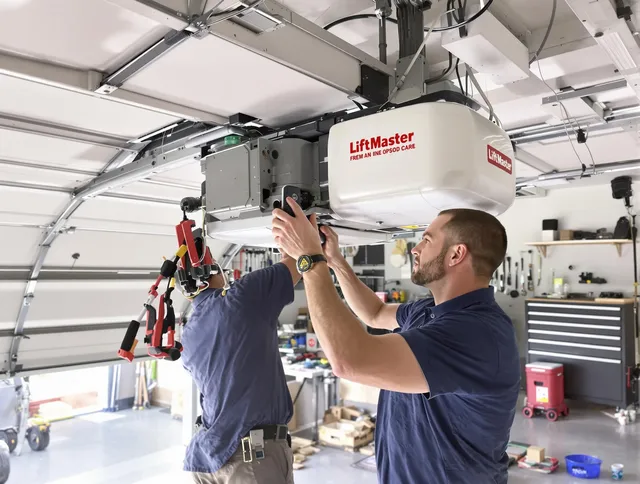 Newington Garage Door Repair technician performing advanced diagnostics on garage opener in Newington