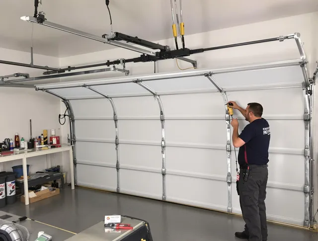 Newington Garage Door Repair certified technician performing overhead door system repair in Newington