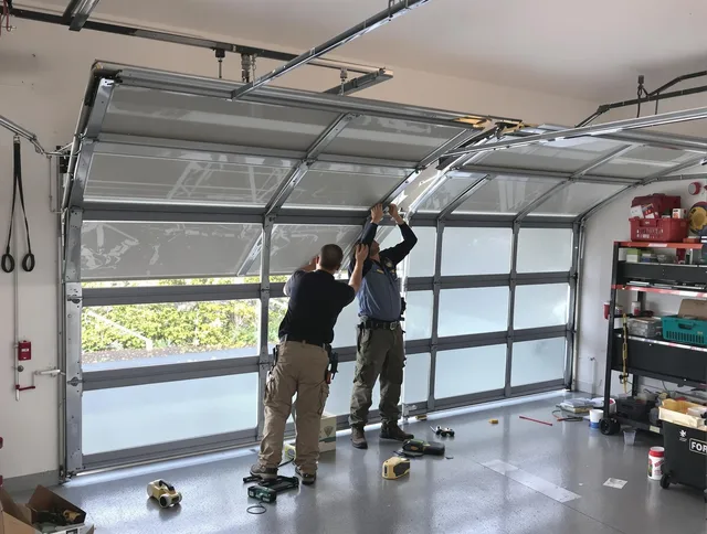 Newington Garage Door Repair expert performing precise panel replacement on Newington garage door